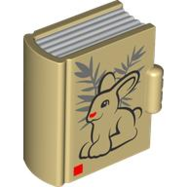 duplo utensil book with molded white pages and printed black bunny rabbit outline with red nose and dark bluish gray leaves pattern