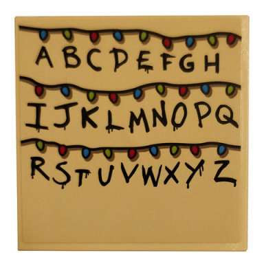 tile 6 x 6 with bottom tubes with black alphabet letters and multicolored christmas lights on tan background pattern sticker - set 75810
