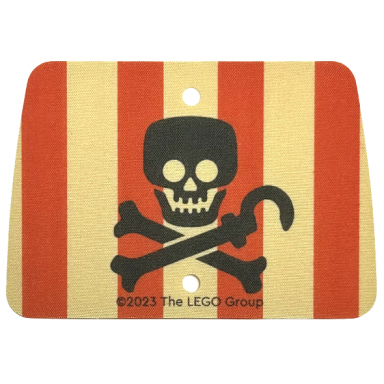 cloth sail rectangle with 2 holes with red vertical stripes black skull and crossbones with hook pattern
