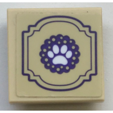 tan tile modified 2 x 2 inverted with white paw print and dark purple border pattern sticker - set 41345