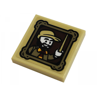 tan tile modified 2 x 2 inverted with minifigure with magic wand in picture frame pattern sticker - set 76382