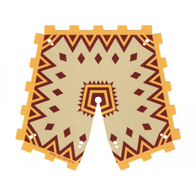 tan cloth tent roof pyramid with bright light orange and dark red zigzag lines and diamonds pattern