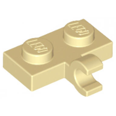 tan plate modified 1 x 2 with clip on side horizontal grip