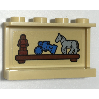 tan panel 1 x 4 x 2 with side supports - hollow studs with horse and statuettes trophies on wooden shelf pattern sticker - set 75968