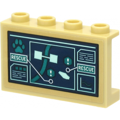 tan panel 1 x 4 x 2 with side supports - hollow studs with dark blue screen with rescue map paw print text and chart pattern sticker - set 60307