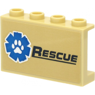 tan panel 1 x 4 x 2 with side supports - hollow studs with paw print and rescue pattern sticker - set 60307
