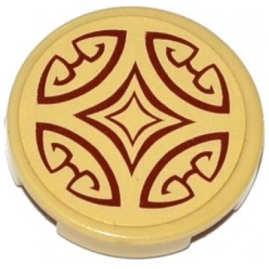 tan tile round 2 x 2 with bottom stud holder with cushion with dark red swirls and diamonds pattern sticker - set 41075