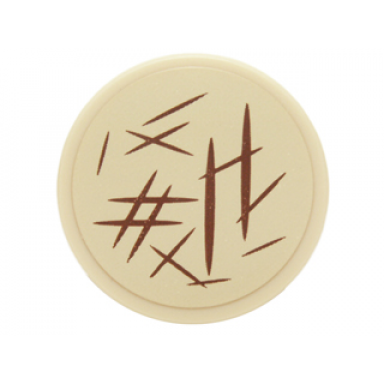 tan tile round 2 x 2 with bottom stud holder with reddish brown hash lines pattern sticker - set 70751
