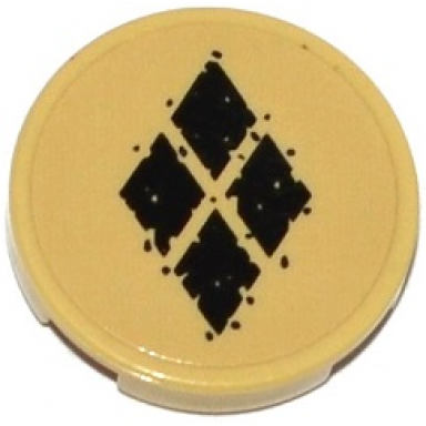 tan tile round 2 x 2 with bottom stud holder with 4 black diamonds pattern sticker - set 76053