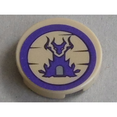 tan tile round 2 x 2 with bottom stud holder with treehouse and ox head pattern sticker - set 41177