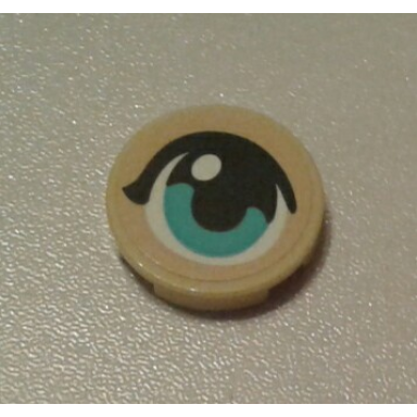 tan tile round 2 x 2 with bottom stud holder with medium azure iris and eyelid pattern model right side sticker - set 40171