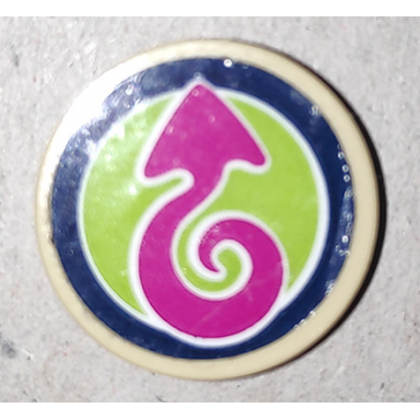 tan tile round 2 x 2 with bottom stud holder with magenta arrow on lime background with dark blue border pattern sticker - set 41173