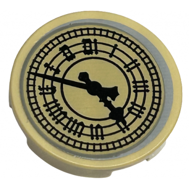 tan tile round 2 x 2 with bottom stud holder with clock face with roman numerals big ben pattern sticker - set 40569