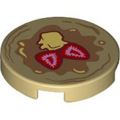 tan tile round 2 x 2 with bottom stud holder with pancake with strawberries and butter pattern