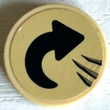 tan tile round 2 x 2 with bottom stud holder with black curved arrow and claw marks pattern sticker - set 75941