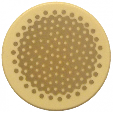 tan tile round 2 x 2 with bottom stud holder with dark tan bamboo stem cross section pattern
