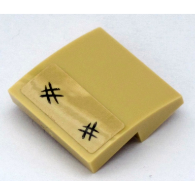 tan slope curved 2 x 2 x 2 3 with two black hashmarks pattern sticker - set 10258