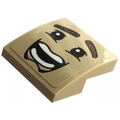 tan slope curved 2 x 2 x 2 3 with black eyes open mouth with white teeth and medium nougat eyebrows pattern sticker - set 76422