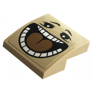 tan slope curved 2 x 2 x 2 3 with black eyes open mouth with white teeth and medium nougat tongue pattern sticker - set 76422