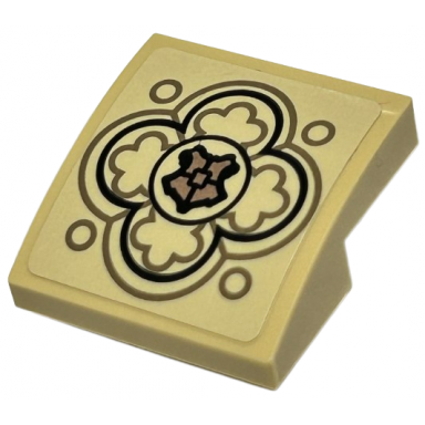 tan slope curved 2 x 2 x 2 3 with dark tan and black ornate with copper shield pattern sticker - set 76415