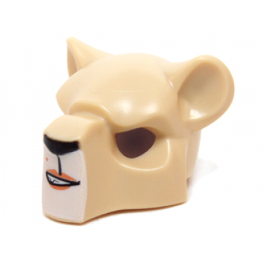 tan minifigure headgear mask feline with black nose beauty mark and crooked smile pattern