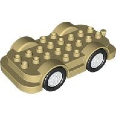 tan duplo car base 4 x 8 with white wheels with black tires