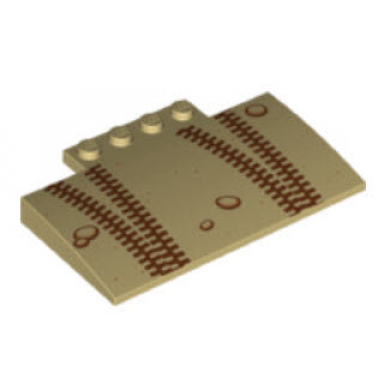 tan slope curved 5 x 8 x 2 3 with 4 studs with skidmarks and stones pattern