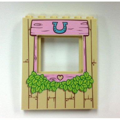tan panel 1 x 6 x 6 with window with pink wood frame horseshoe heart and leaves pattern