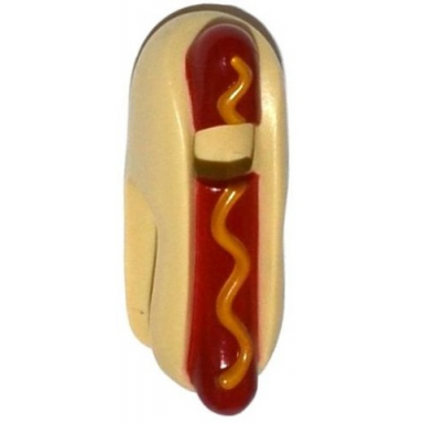 tan minifigure headgear head cover costume hot dog with dark red sausage and yellow mustard pattern