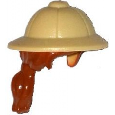 tan minifigure hair combo hat with hair pith helmet and dark orange hair in ponytail pattern