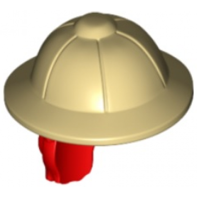 tan minifigure hair combo hat with hair pith helmet and red hair in ponytail pattern