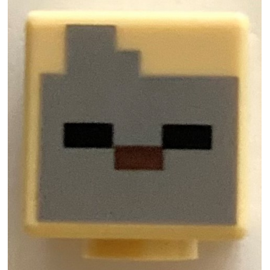 tan minifigure head modified cube with pixelated dark bluish gray face black eyes and dark brown nose pattern minecraft husk
