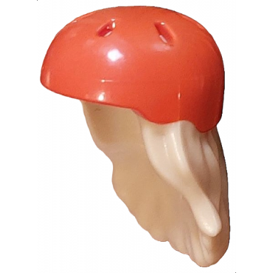 mini doll hair combo hair with hat long with molded reddish orange bicycle helmet pattern