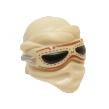 tan minifigure headgear layered fabric mask with goggles with black lenses and silver bar pattern