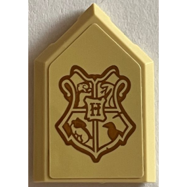 tan tile modified 2 x 3 pentagonal with medium nougat hogwarts coat of arms pattern sticker - set 76402