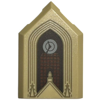 tan tile modified 2 x 3 pentagonal with dark tan arches and spires light bluish gray clock reddish brown window with dark brown lattice pattern