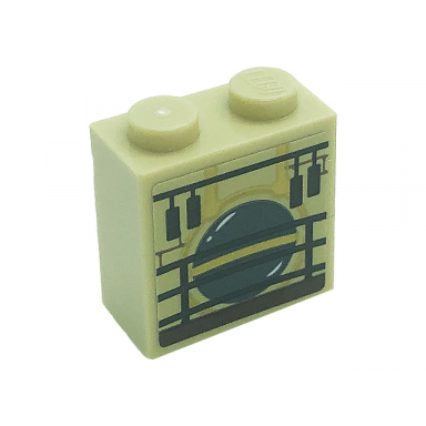 brick modified 1 x 2 x 1 2 3 with studs on side with pendulum and fence pattern sticker - set 71043