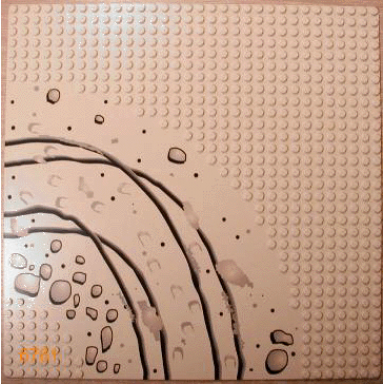tan baseplate road 32 x 32 7-stud curve with rocks and ruts pattern