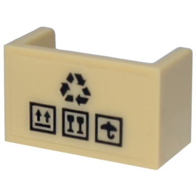tan panel 1 x 2 x 1 with rounded corners and 2 sides with black recycling and package handle with care symbols pattern sticker - set 71799