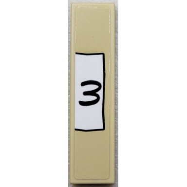 tan tile 1 x 4 with black number 3 on white paper background pattern sticker - set 910016