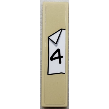 tan tile 1 x 4 with black number 4 on white paper background with folded corner pattern sticker - set 910016