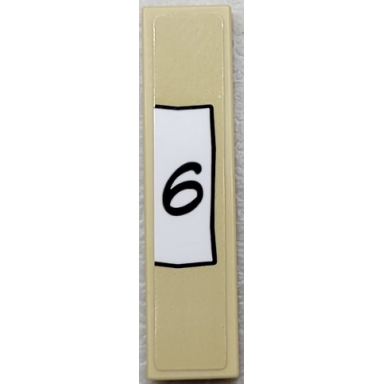 tan tile 1 x 4 with black number 6 on white paper background pattern sticker - set 910016
