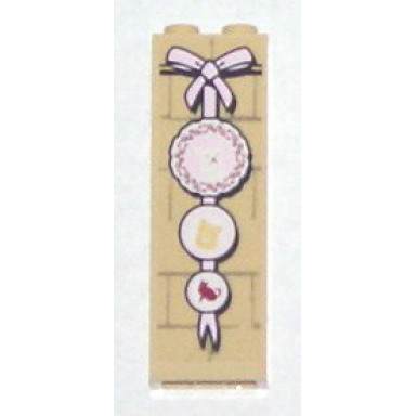 tan brick 1 x 2 x 5 with pink ribbon and 3 kitten plates on brick wall top plate fluted edge pattern sticker - set 5378