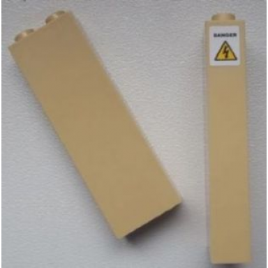 tan brick 1 x 2 x 5 with electricity danger sign pattern sticker - set 8639