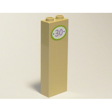 tan brick 1 x 2 x 5 with purple number 30 on white background in lime oval pattern sticker - set 3315