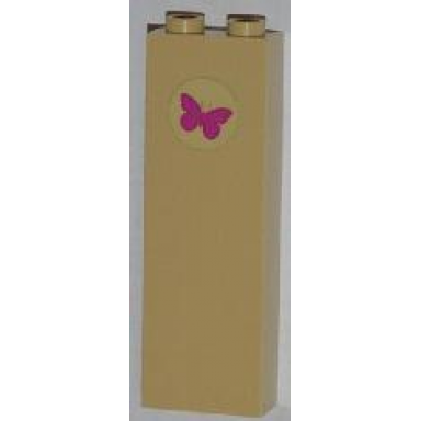 tan brick 1 x 2 x 5 with magenta butterfly pattern sticker - set 3315