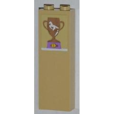 tan brick 1 x 2 x 5 with trophy cup with white horse pattern sticker - set 3315