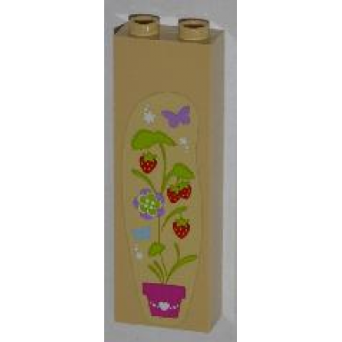 tan brick 1 x 2 x 5 with strawberry plant flowers and butterflies pattern model left side sticker - set 3315