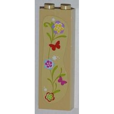 tan brick 1 x 2 x 5 with flowers and butterflies pattern model left side sticker - set 3315