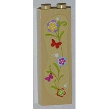 tan brick 1 x 2 x 5 with flowers and butterflies pattern model right side sticker - set 3315